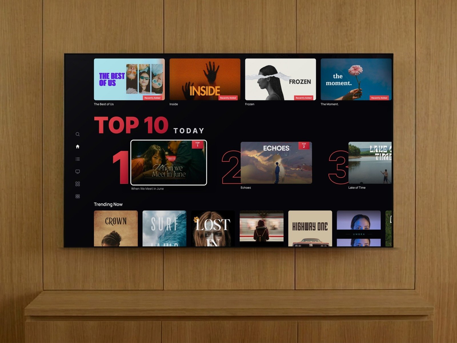 Marquee streaming app home screen on a wall-mounted TV